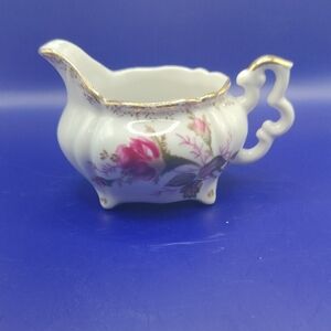 Mini Floral Porcelain Creamer with Gold Accents
